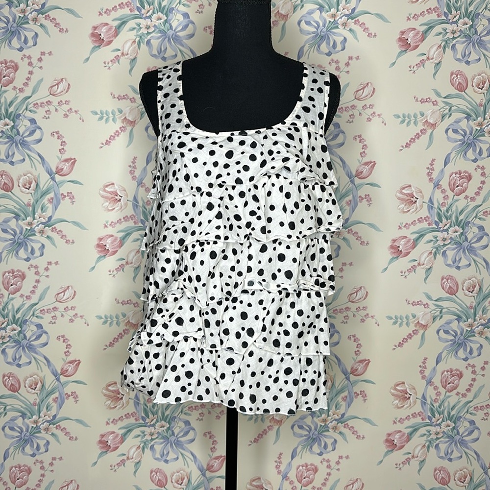 MEDIUM ANN TAYLOR LOFT COTTON RUFFLED SLEEVELESS TOP